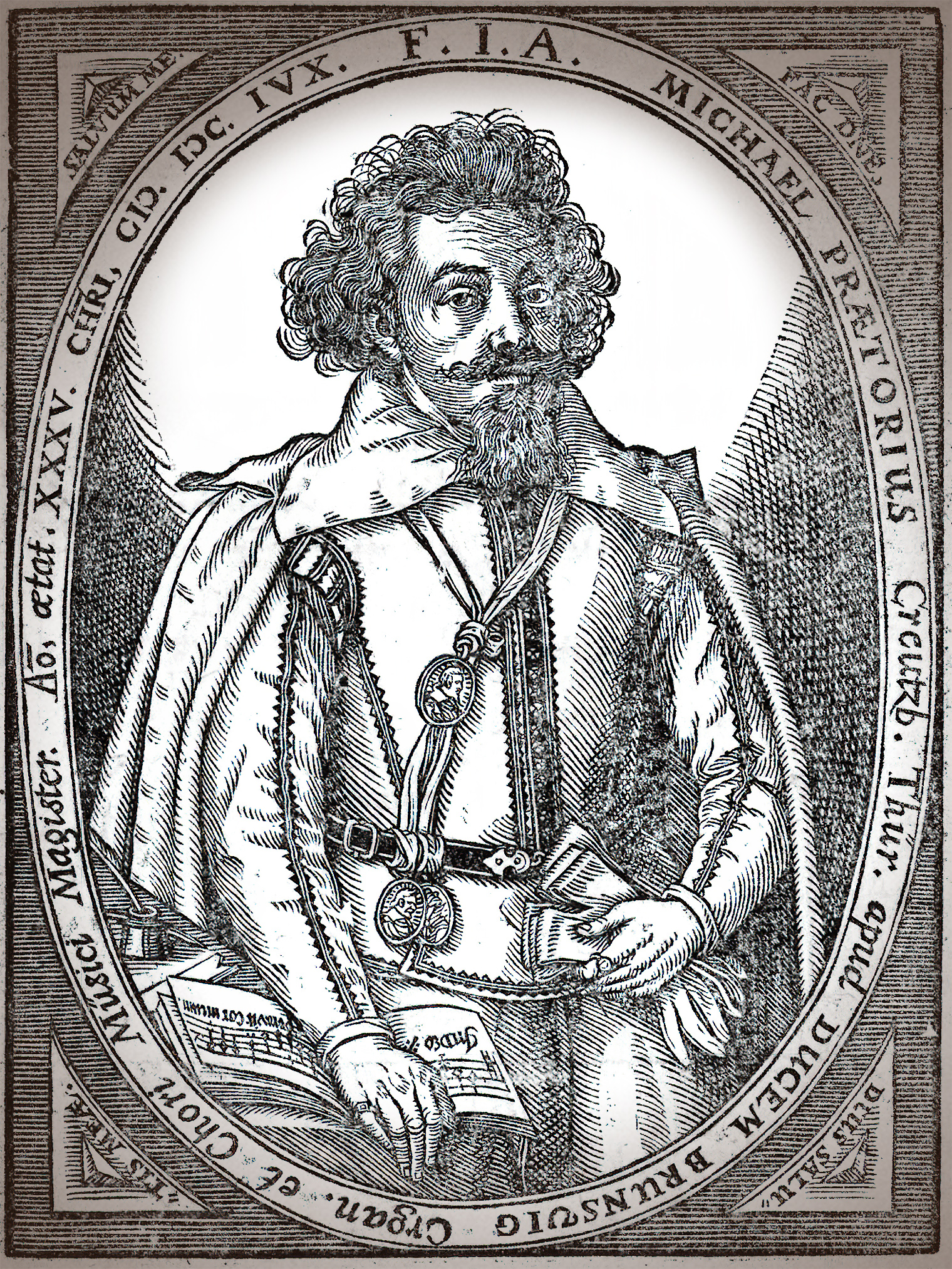 Michael Praetorius (1571-1621) portrait from Musae Sioniae (1606) | Wikipedia