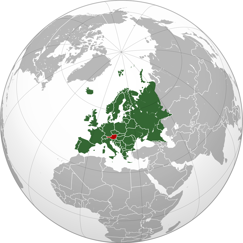 Austria | Austria (red) is located in Europe (green) | Wikimedia Commons