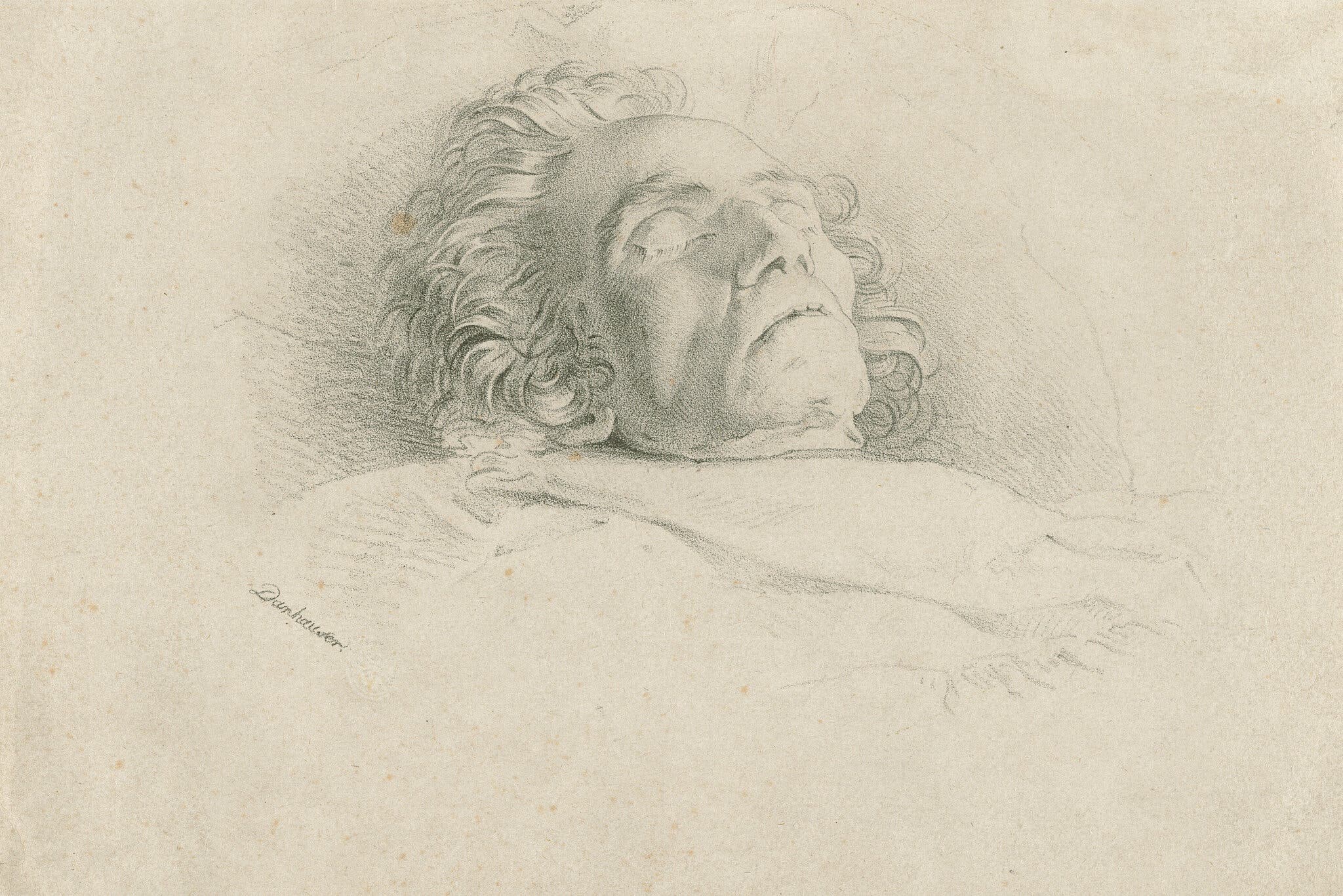 Beethoven on Deathbed | An 1827 lithograph of Beethoven by Josef Danhauser. 